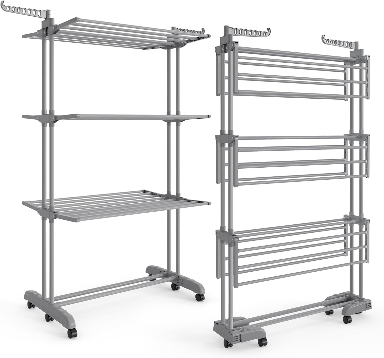 SONGMICS Clothes Drying Rack 4-Tier, Foldable Laundry Drying Rack 68.1-Inch Tall, Stainless Steel, Rolling Clothes Horses, Clothes Airer, Indoor Outdoor Use, Dove Gray ULLR703G01