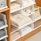 Pull-out Plastic Storage Basket,Stackable Closet Organizers Drawer Anti-Tipping, Reinforced Stable Shelf Container for Bathroom Laundry Room Storage, Space-Saving Clothes Storage (White, 5L)