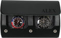 DailyWatch | Personalized Watch Roll Travel Case For 2 Watches - Handmade Genuine Leather Travel Case With Custom Engraving of Name or Initials - Black Grey