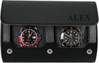 DailyWatch | Personalized Watch Roll Travel Case For 2 Watches - Handmade Genuine Leather Travel Case With Custom Engraving of Name or Initials - Black Grey