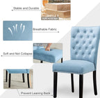Velvet Dining Kitchen Chair Set of 2, Parsons Upholstered Dining Room Chair, Wood Accent Chair with Nailed Trim, Light Blue