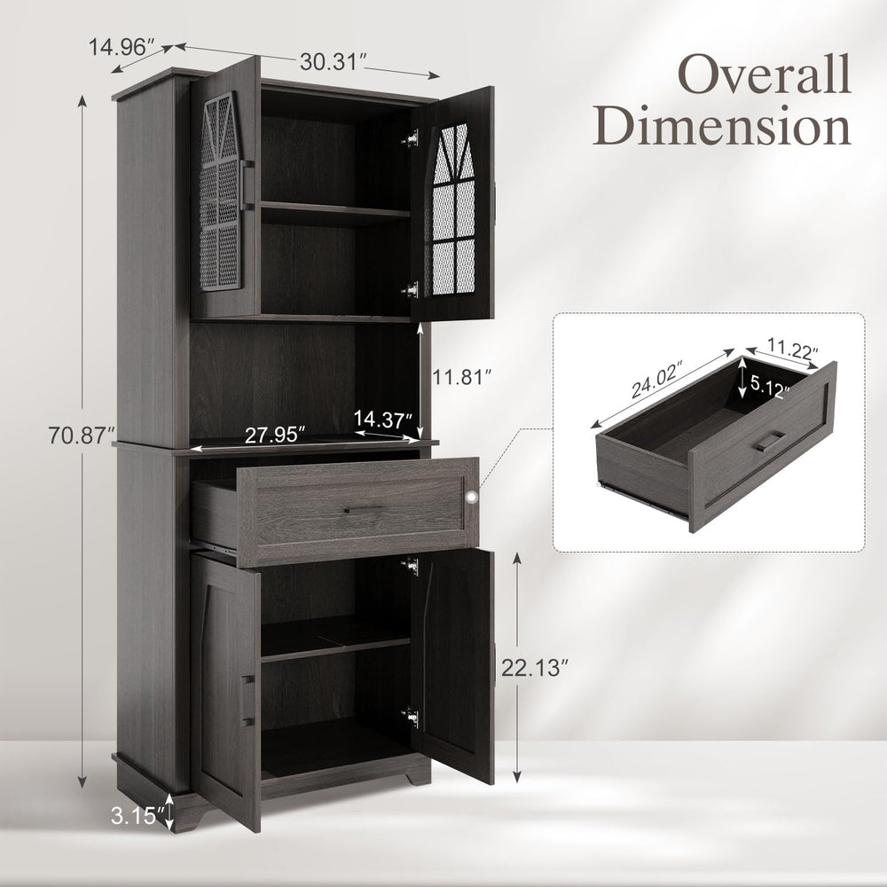 Kitchen Pantry Storage Cabinet with Doors and Shelves, Industrial Pantry Stor...