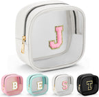 YOOLIFE Initial Make Up Bag Travel Toiletry Bag, Clear Makeup Bag Preppy Cosmetic Bags Organizer Travel Essentials Gifts for Women Teen Girlfriend Teacher Mom Birthday Mothers Day Gifts White J