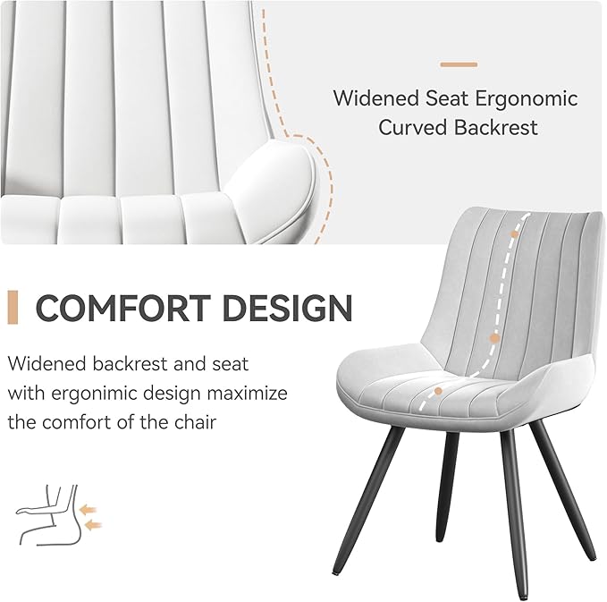 Mid Century Modern Dining Chairs Set of 4, Soft Cushion Upholstered Fabric Kitchen Chairs, White