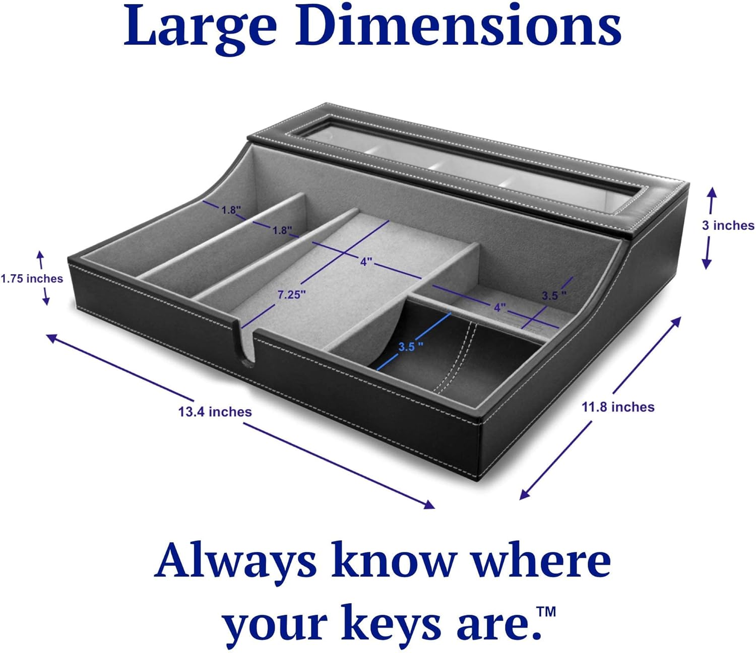 HOUNDSBAY Navigator Large Dresser Valet Tray & Mens Jewelry Box Organizer - Watch Box Organizer for Men with Angled Charging Station (Grey)