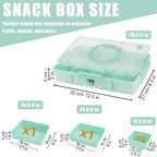 Snackle Box Container - 10 Compartments Including 2 XL, Dishwasher & Microwave Safe, Divided Serving Tray with Lid and Handle, BPA-Free, snack box (1 PCS, Green, 1 Box with 2 XL Compartments)