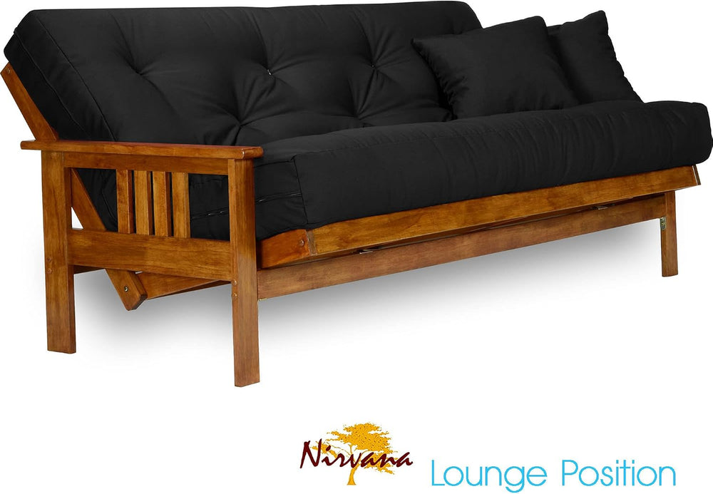 Stanford Futon Set - Queen Size, Frame, 8" Mattress, Twill Black Cover