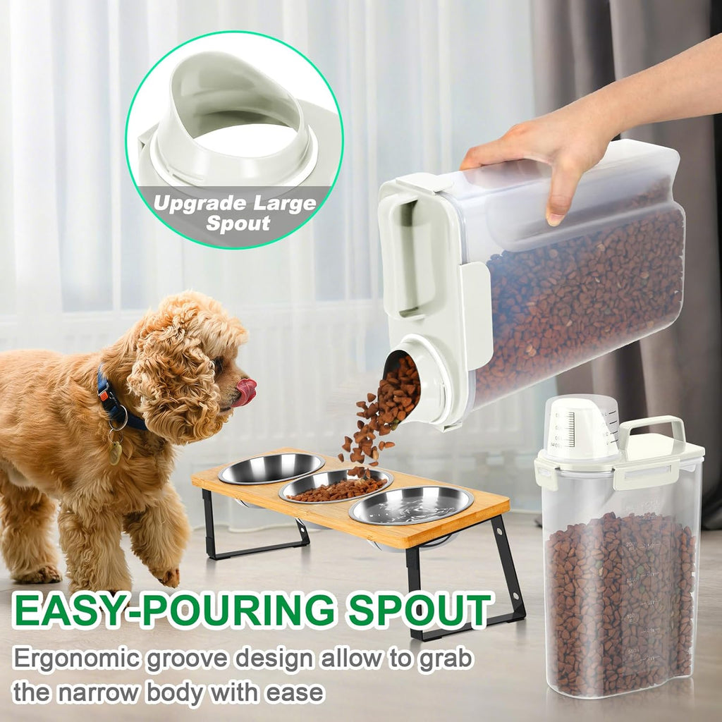 TBMax Pet Food Storage Containers 2 Pack 8-10 Lbs Airtight Dog Food Container Dispenser with Large Spout & Portable Handle, Travel Dog Treat Cat Food Storage Bin Bird Seed Container-Beige