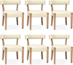 Modern Dining Chairs Set of 6, Faux Leather Upholstered Kitchen & Dining Room Chairs, Mid Century Modern Wooden Dining Chairs Oversized Sturdy Rounded Chairs Curved Back, Beige