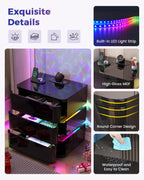 Dystler Fully Assembled Nightstand with Charging Station and LED Lights | 3 Drawers Bedside Table with Galaxy Projector & Hidden Storage, Modern RGB Night Stand Setup Perfect for Bedroom Display