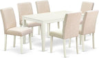 East West Furniture CAAB7-LWH-02 7 Piece Dining Room Furniture Set Consist of a Rectangle Dining Table and 6 Light Beige Linen Fabric Upholstered Parson Chairs, 36x60 Inch, Linen White