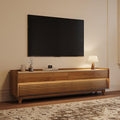 POVISON Fully-Assembled Mid Century Matte Sintered Stone TV Stand with Legs, 78.74" Wood Media Console with Adjustable LED Light, Entertainment Center with Storage for Living Room