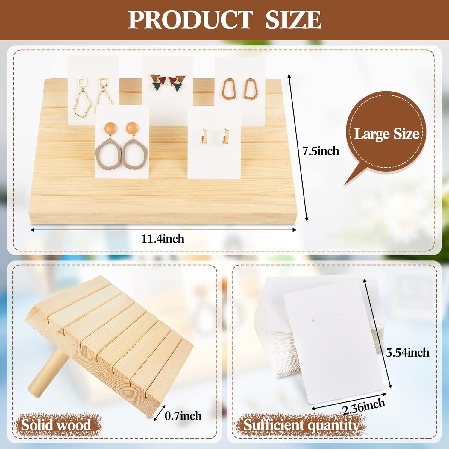 Blulu 31 Pack Wooden Earring Display Stand 7 Slots jewelry Display Holder with Earring Card for Selling Vendors Retail Show