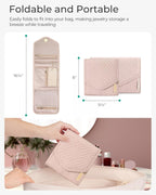 BAGSMART Travel Jewelry Organizer Case Foldable Small Jewelry Roll for Journey Rings, Necklaces, Earrings, Bracelets,Mini,Soft Pink