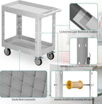 Heavy Duty Utility Rolling Tool Cart, 550 lbs Capacity Plastic Rolling Carts with 360°Swivel Wheels, 34 x 17 Inch Service Cart, 2 Shelf Work Cart for Warehouse,Garage, Cleaning, Grey