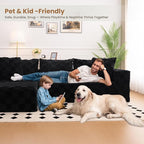 Modular Sectional Sofa, 108" L-Shaped Boneless Couch with Deep Seat, Corduroy Cloud Couch for Living Room, Bedroom, No Assembly Required, Ship in a Box, Checkered Black