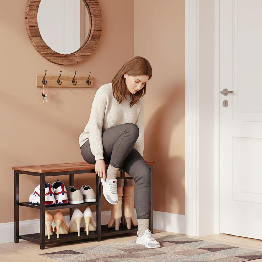 CHEMPFR Shoe Bench with Storage, Shoe Rack Organizer, Spacious Wood Top Entry...