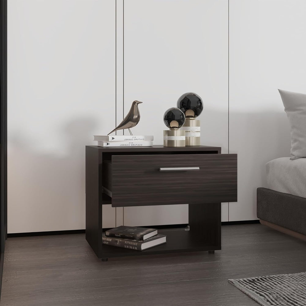 Modern Fluted Nightstand 4 Legs, Farmhouse End Table with Open Space and Draw...