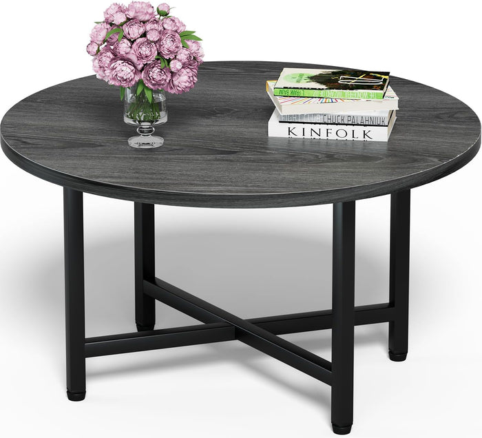 FAMIDGE Coffee Table, 23.6" Round Coffee Table, Grey Living Room Tables