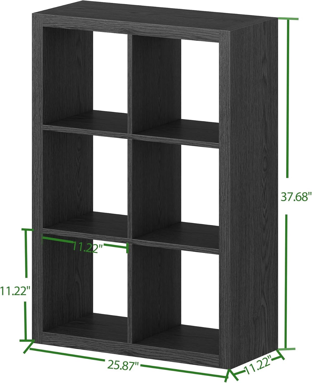 Bookshelf with Storage Bin, 6-Cube Storage Organizer, Modern Wood Open Bookca...