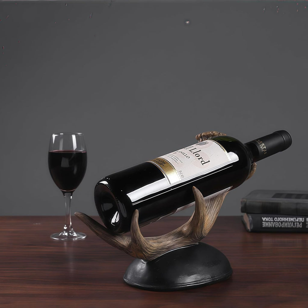 Antler Wine Bottle Rack, Rustic Resin Countertop Single Wine Bottle Holder, Practical Home Tabletop Decor Craft for Living Room, Dining Room, Cellar, and Bar