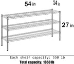 14" Deep x 54" Wide x 27" Height Wire Shelving Kit | 3-Tier | NSF Commercial Storage Rack Unit