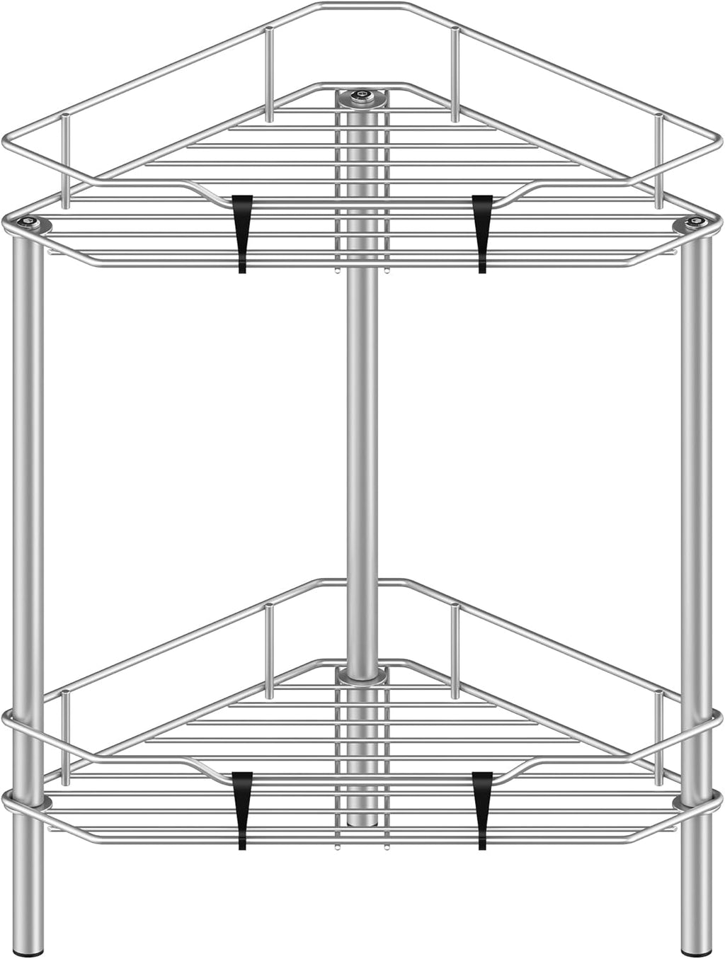 2 Tier Floor Standing Corner Shower Caddy Organizer Shelf with Hooks, Bathroom Shelves Stand Rack, Gray