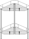 2 Tier Floor Standing Corner Shower Caddy Organizer Shelf with Hooks, Bathroom Shelves Stand Rack, Gray