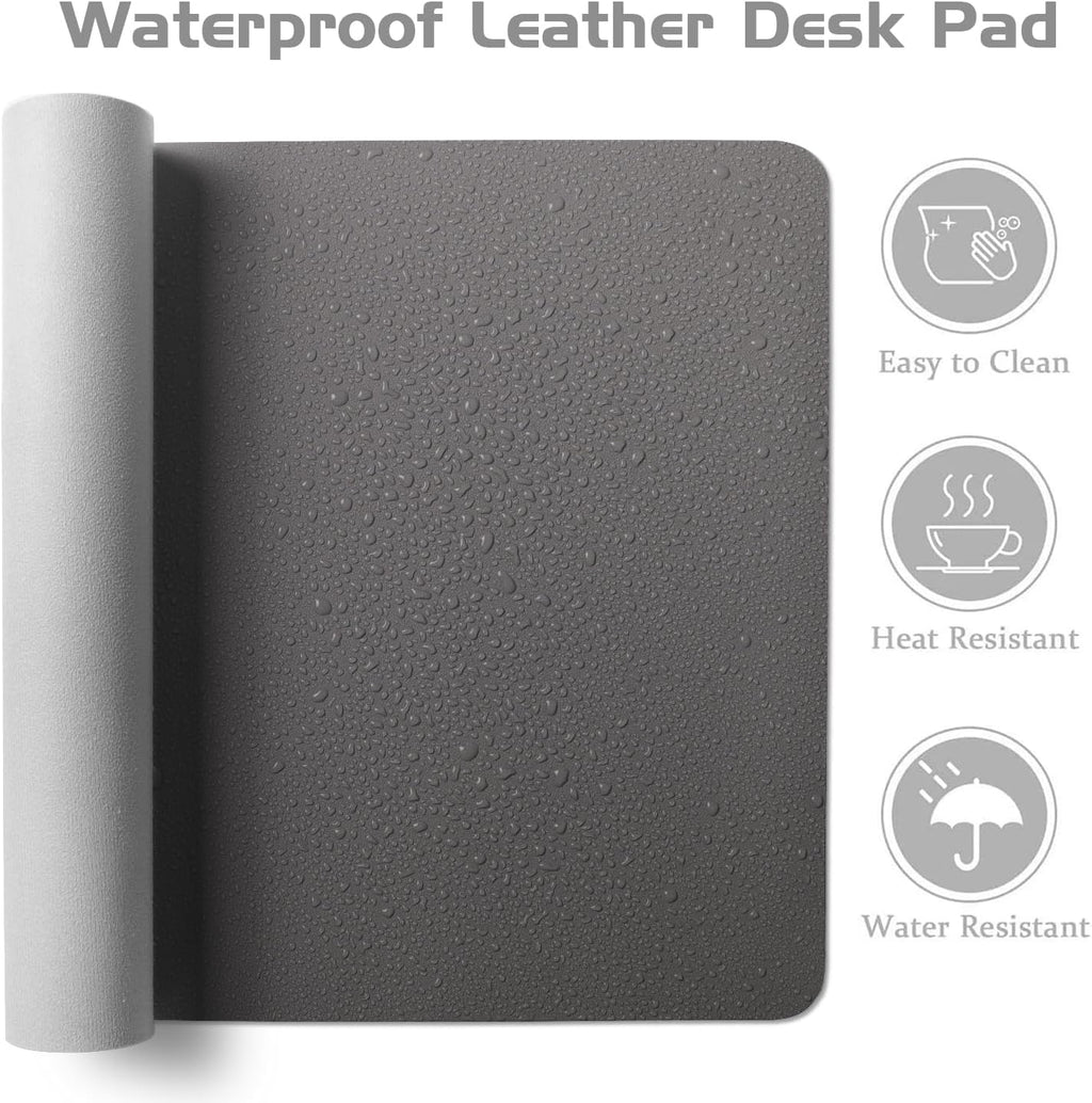 Aothia Leather Desk Pad Protector, Office Desk Mat, Large Mouse Pad, Laptop Desk Pad, Non-Slip PU Leather Desk Blotter, Waterproof Desk Writing Pad for Office and Home (Gray, 47" x 24")
