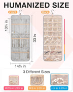 BAGSMART Hanging Jewelry Organizer Storage Roll with Hanger Metal Hooks Double-Sided Jewelry Holder for Earrings, Necklaces, Rings on Closet, Wall, Door, 1 piece, Large, Grey