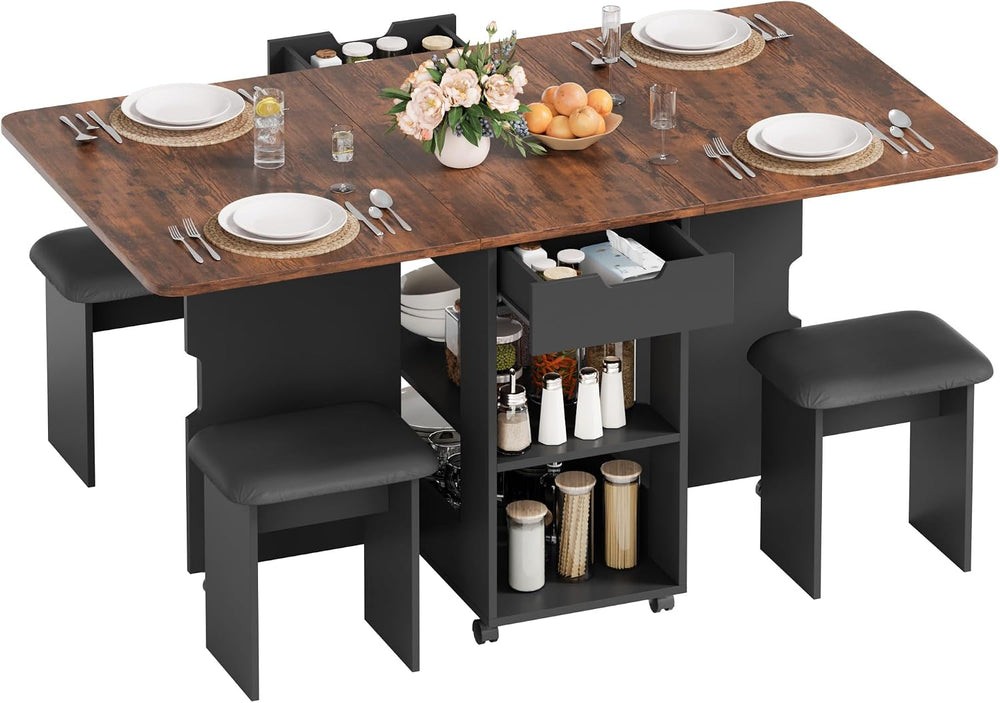Mondeer 55" Folding Dining Table and Chairs Set 4, Cushioned Stools | 2 ...