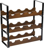 Pearington 12 Bottle Stackable Wine Rack, Rustic 3-Tier Solid Acacia Wood and Iron Wine Bottle Holder, Free Standing Countertop Liquor Display Shelf, 17" x 7.2" x 16.5"