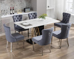 KCC Velvet Dining Chairs Set of 6, Upholstered High-end Tufted Dining Room Chair with Nailhead Back Ring Pull Trim Stainless Steel Legs, Contemporary Nikki Collection Modern Style for Kitchen, Gray