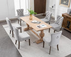 KCC Velvet Dining Chairs Set of 6, Upholstered High-end Tufted Dining Room Chair with Nailhead Back Ring Pull Trim Solid Wood Legs, Nikki Collection Modern Style for Kitchen, Light Grey