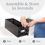 Snap-N-Store CD Storage Box - 2 Pack - Durable 5.1 x 5.1 x 13.2 Inch Disc Holders with Lids to Store up to 52 CDs - Black
