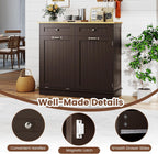 Tilt Out Trash Cabinet, Laundry Cabinet with 2 Drawers & Adjustable Shelf, Rubber Wood Counter Top, Recycle Bins for Dining Room, Kitchen (Brown)