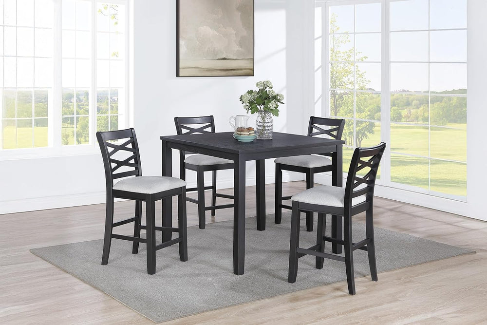 5-Piece Counter Height Table Set with Charcoal, MDF, Rubber Wood | Charcoal f...