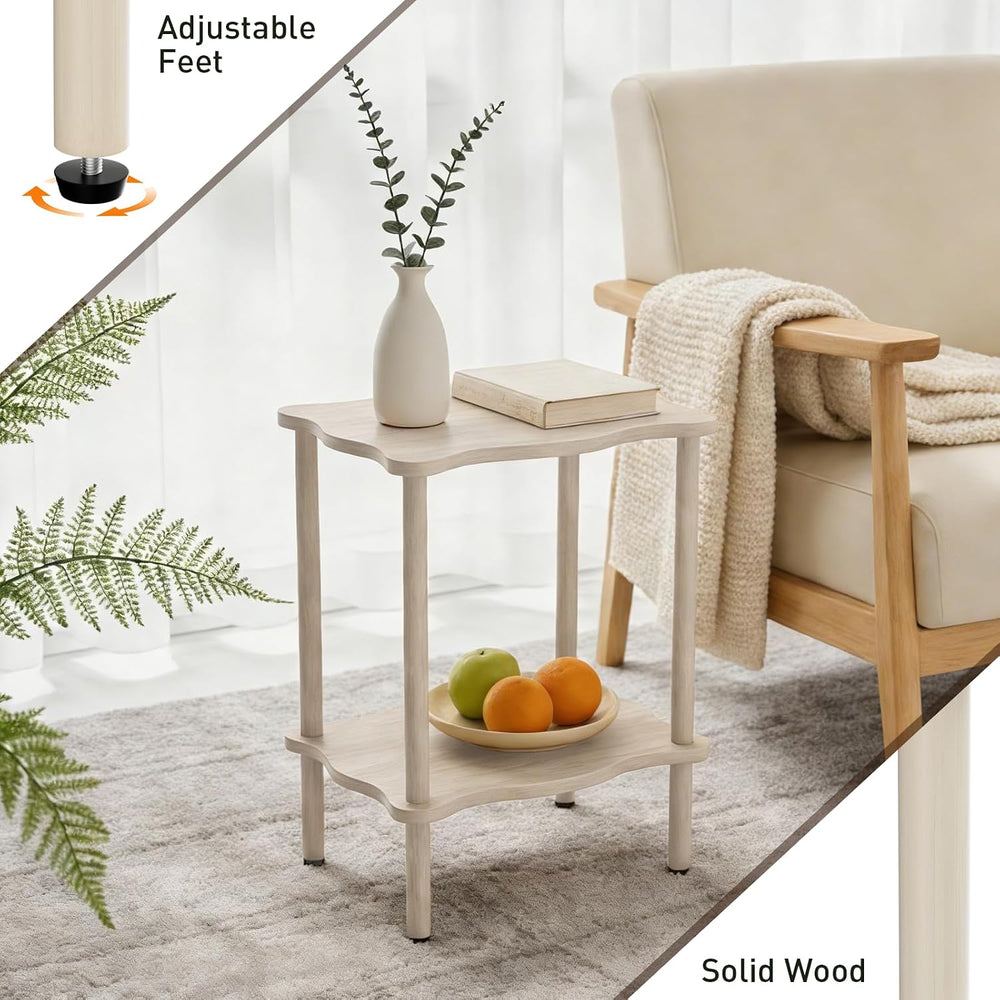 THUMEYE 2-Tier Side Table 20.6”H, Space-Saving Small Nightstand with Solid Wo...