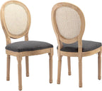 French Country Dining Chairs Set of 2, Gray Kitchen & Dining Room Chairs Set of 2, Rattan Dining Chairs, Cane Back, Wood Legs, Sillas De Comedor (Rattan, Grey, 2Pcs)