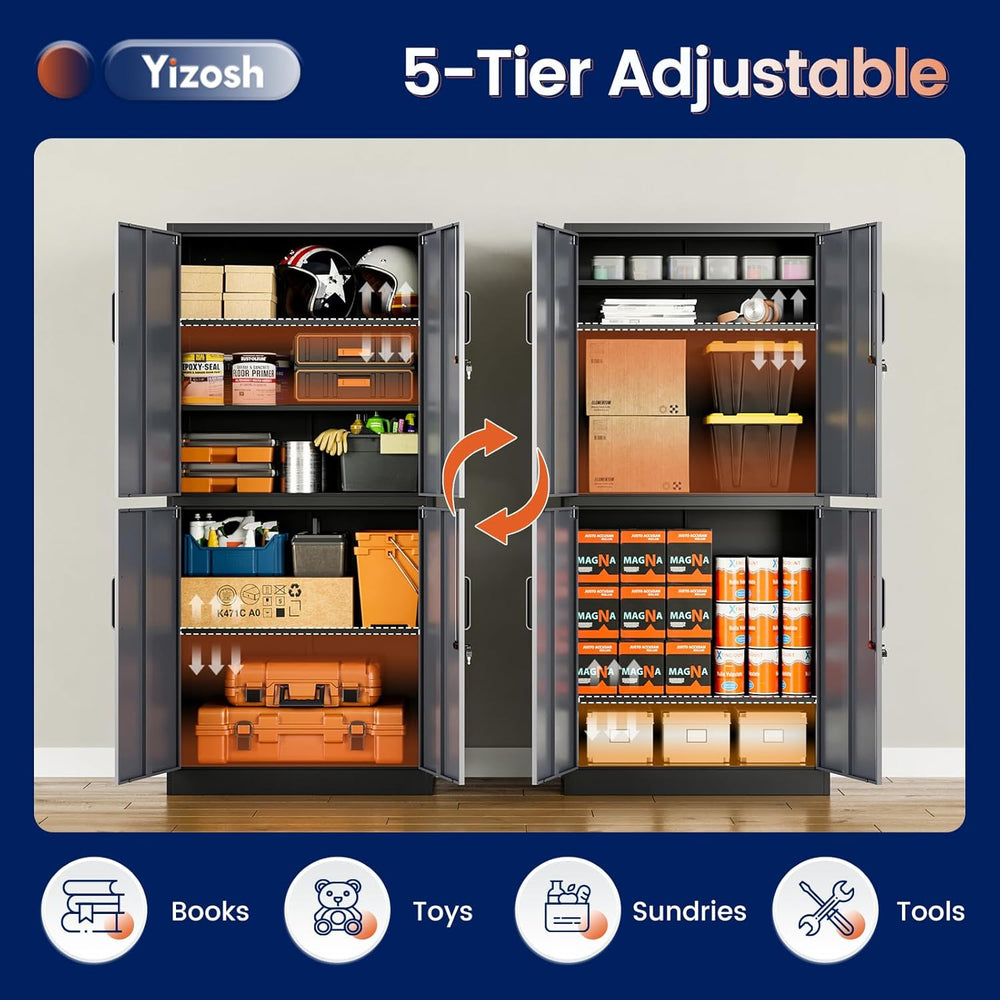 Yizosh Metal Storage Locking Cabinet with 4 Doors and 2 Adjustable Shelves,71...