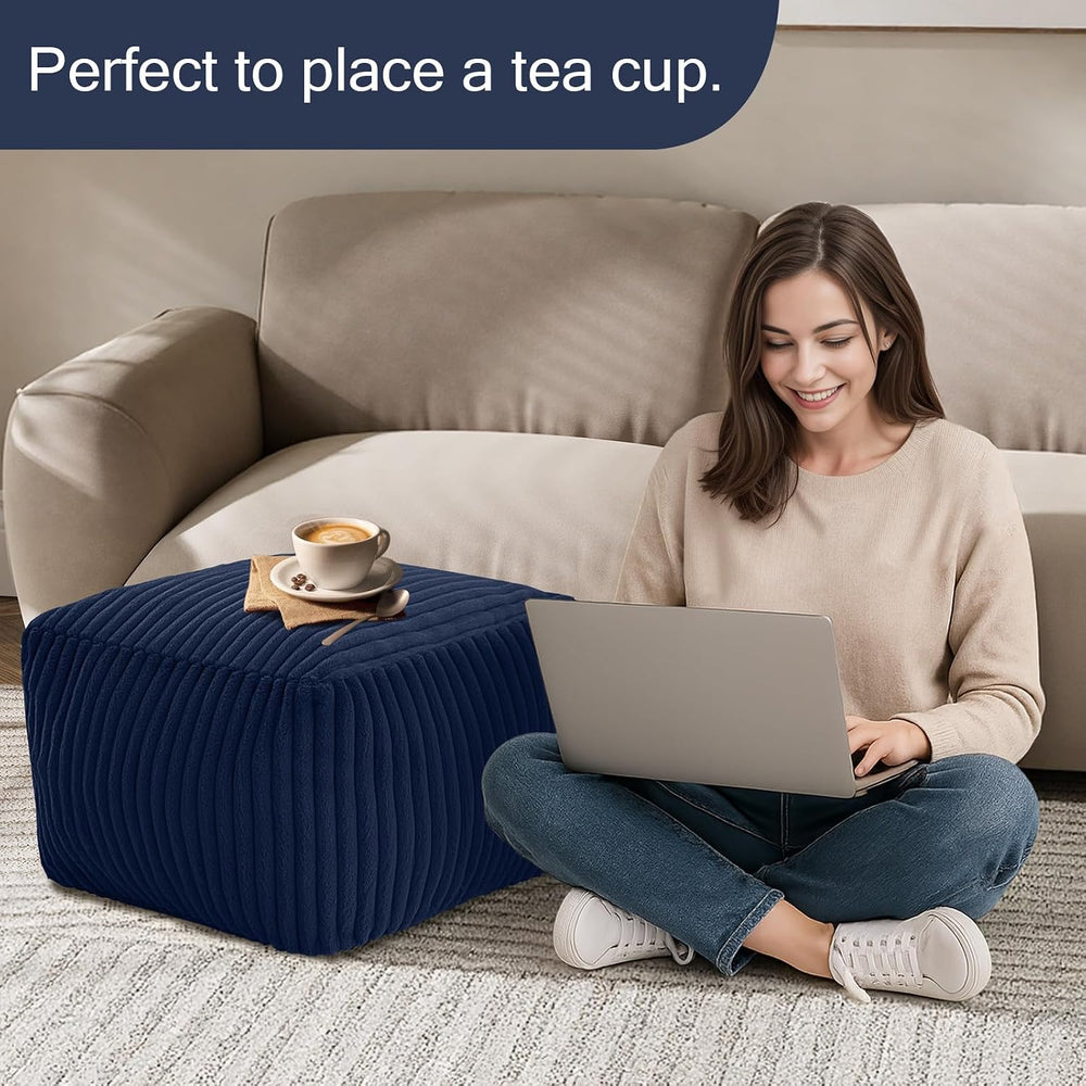 MeMoreCool Square Pouf Ottoman Foot Rest, 15 Inch Faux Fur Pouf, Navy | Fluff...