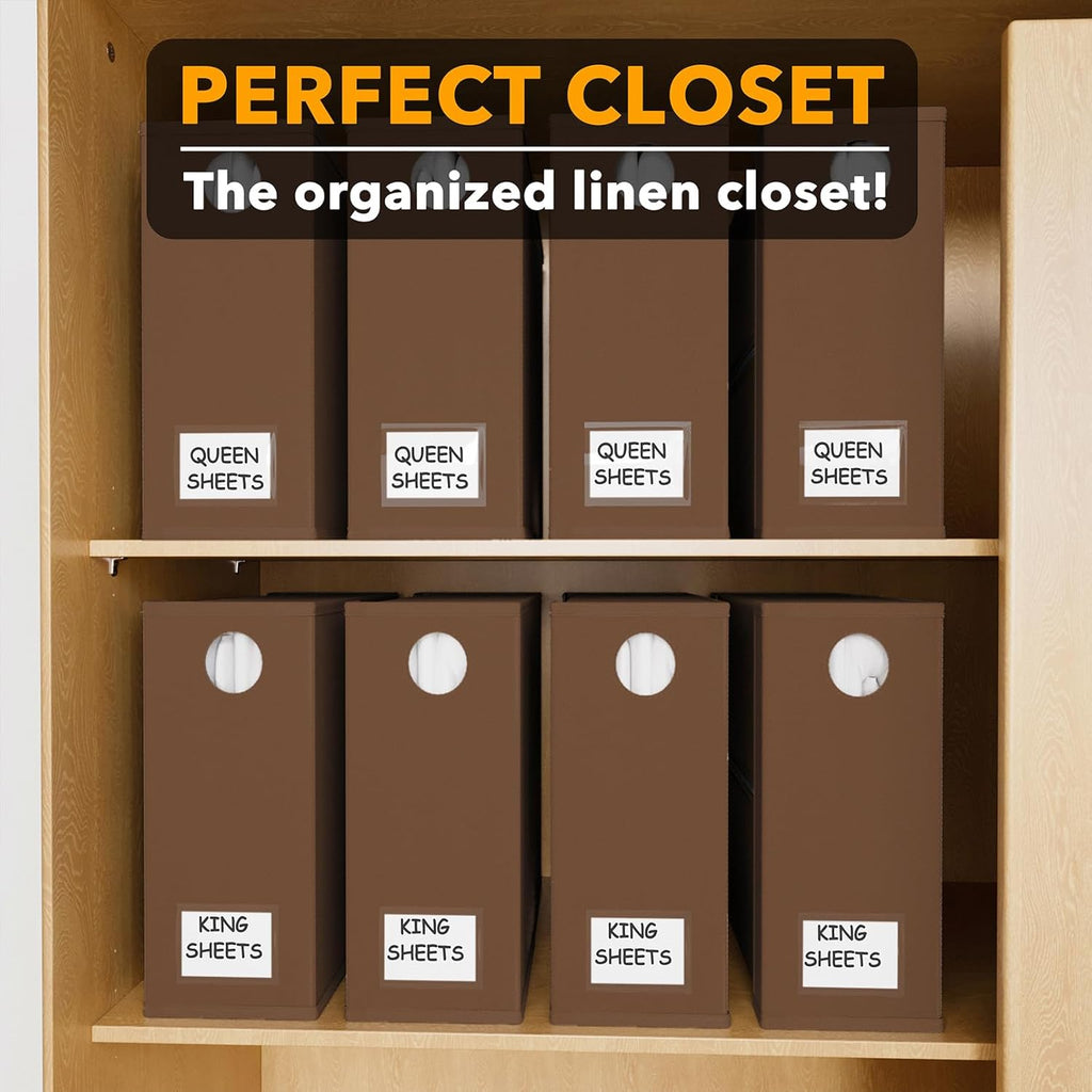 SpaceAid 8 Pack Bed Sheet Organizers and Storage, Foldable Linen Closet Organizer, Set Folder Keeper With Window XL (Queen & King Size) Bedding Container (Brown)