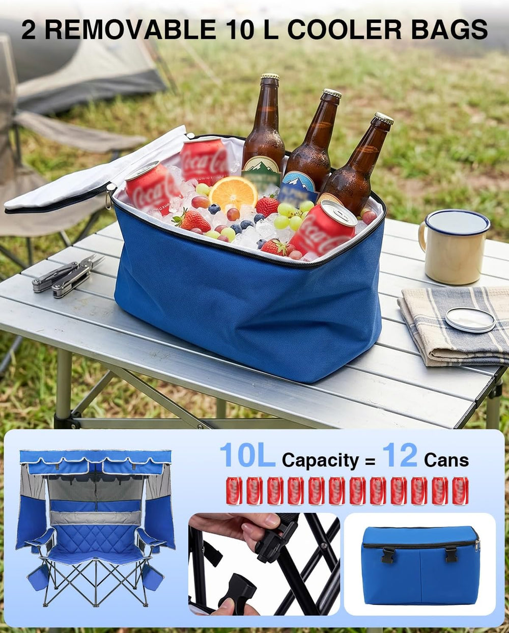 HOPERAN Double Camping Chair with Canopy, Heavy Duty 660lbs Double Beach Chai...