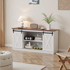 Sweetcrispy TV Stand for Televisions up to 65 Inch Farmhouse Entertainment Center with Storage Cabinets Sliding Barn Doors Modern Living Room Furniture Media Console Table for Bedroom, White