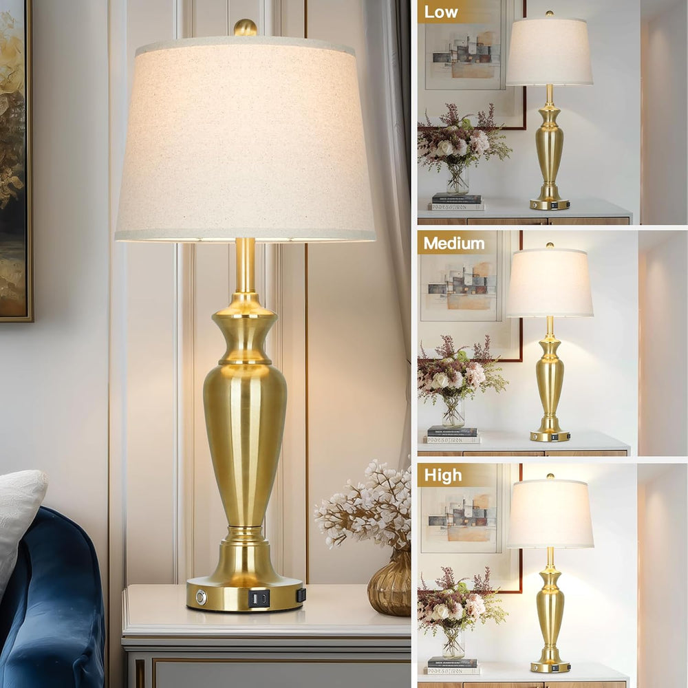 Gold Table Lamp for Living Room Single, 30″ Tall Touch Control Bedside Lamp f...