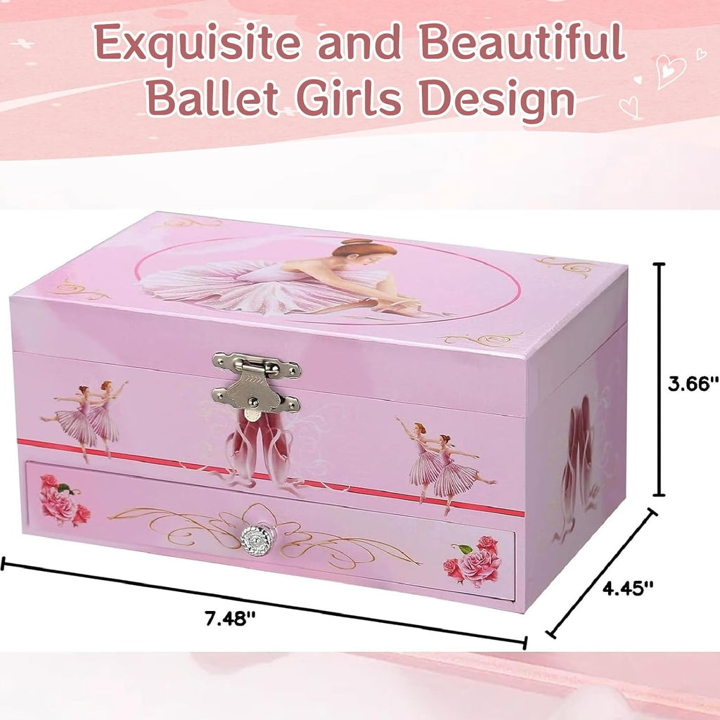 Classical Ballerina Musical Jewelry Box with Drawer and Dancing Ballerina,Girls Gifts for Kids Jewel Storage, Girls Music Box for Kids Ages 3-12 Gift