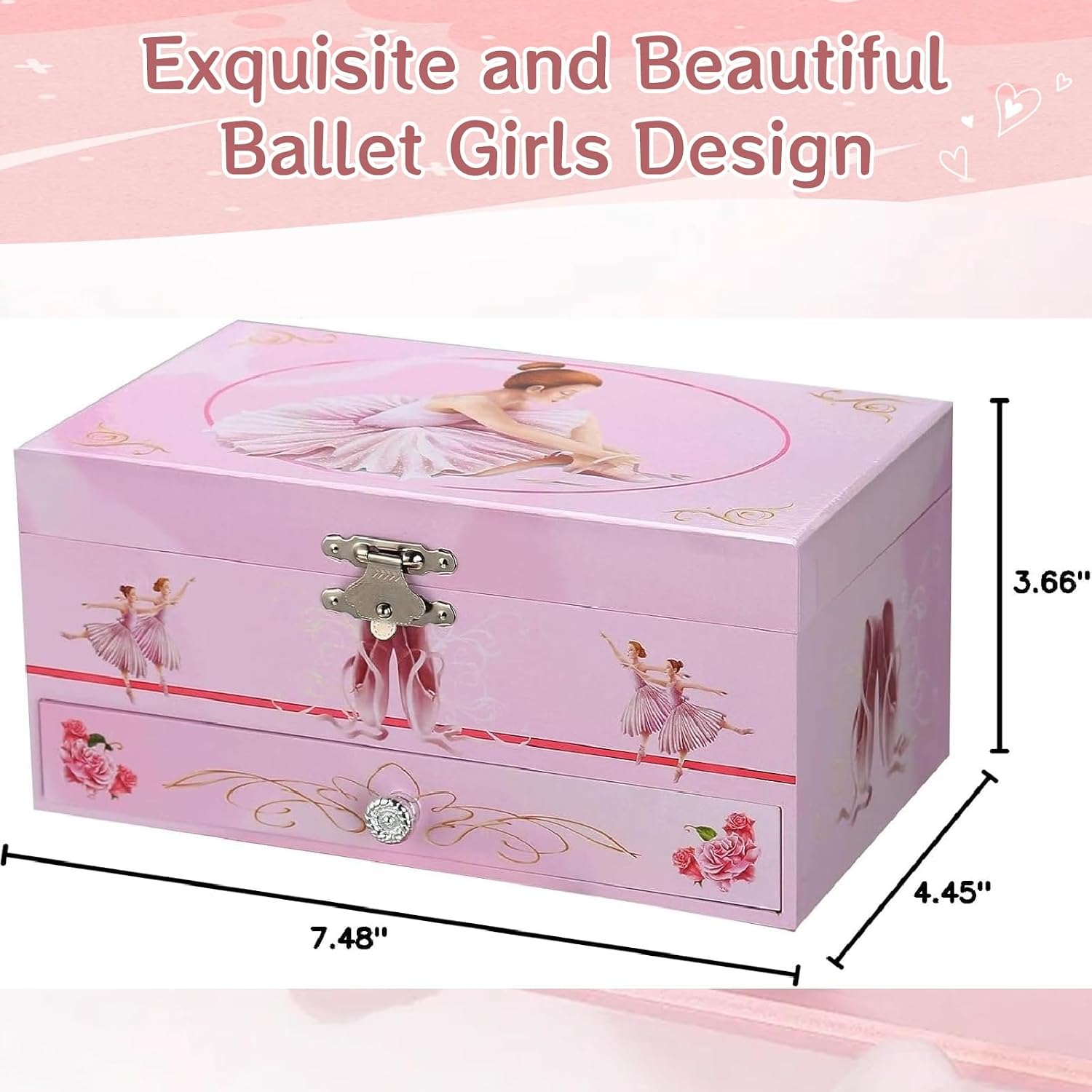 Classical Ballerina Musical Jewelry Box with Drawer and Dancing Ballerina,Girls Gifts for Kids Jewel Storage, Girls Music Box for Kids Ages 3-12 Gift