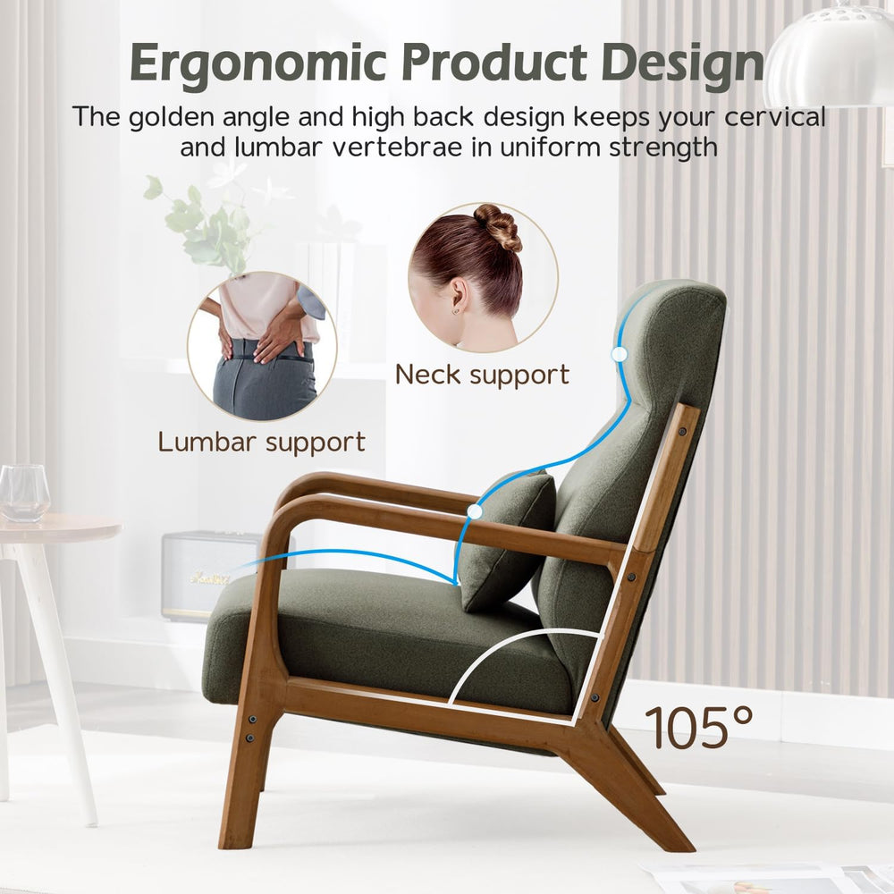 INZOY Mid Century Modern Accent Chair with High Back, Upholstered Living Room...