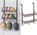 SWTYMIKI Over Door Hat Organizer - 3 Tier Wall Mounted Hat Rack with 2 Adjustable Metal Basket and 3 Hooks, Hanging Baseball Cap Organizer Storage Holds up to 29 Caps for Door, Bedroom, Closet