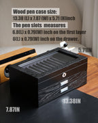 wood pen display case 36 slot Fountain pen Box storage Organizer with drawer, Top Glass Window Pen Collection Display Case